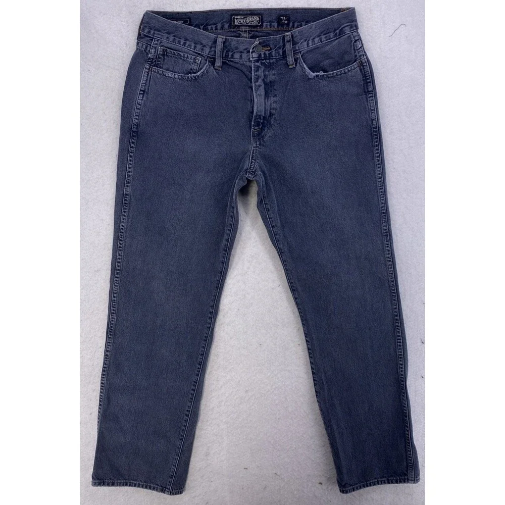 Lucky Brand 363 Straight Jeans Mens 34x32 Grey Black Denim 34 x 32 Measured Fit